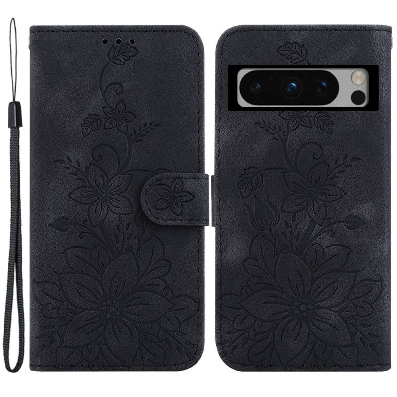 Kožený Kryt Google Pixel 8 Pro Květinový Řemínek