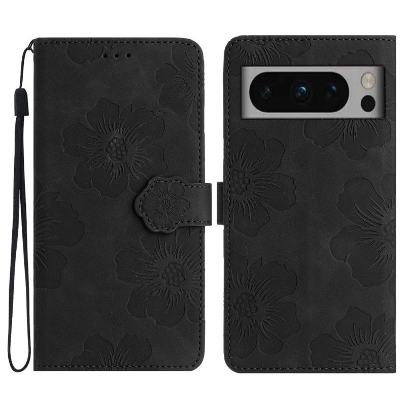 Kožený Kryt Google Pixel 8 Pro Květiny Se Šňůrkou
