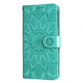 Kožený Kryt Google Pixel 8 Pro Sluneční Mandala S Lanyardem