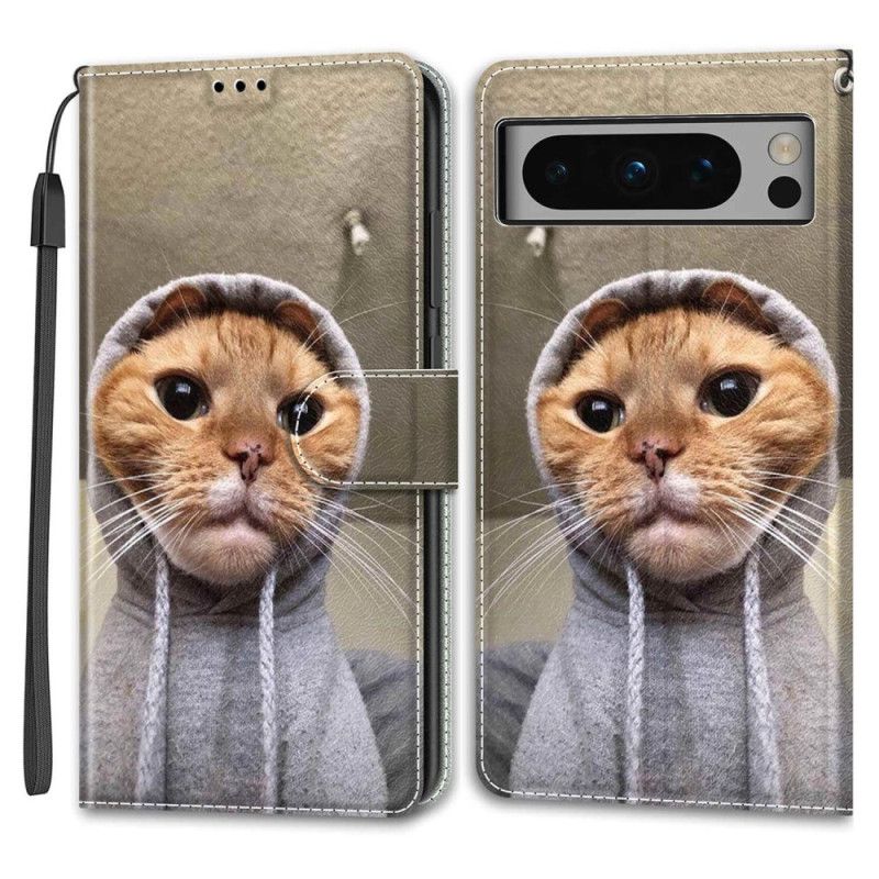 Kožený Kryt Google Pixel 8 Pro Yo Kočka S Popruhem