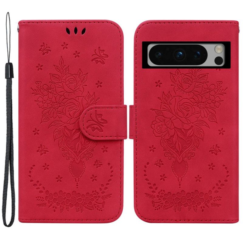 Kožený Kryt Na Google Pixel 8 Pro Růže S Řemínkem
