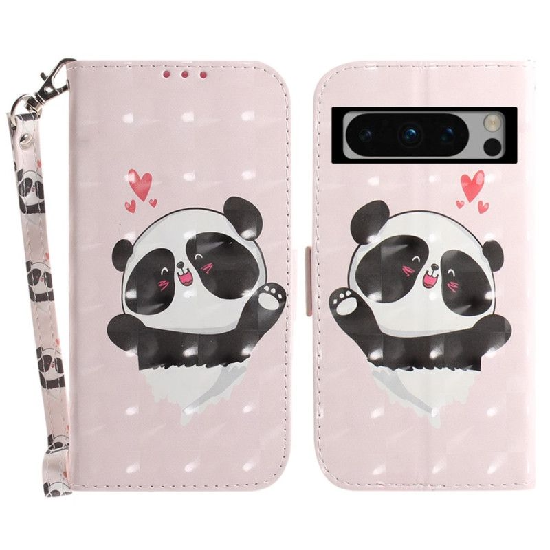 Peněženková Pouzdra Google Pixel 8 Pro Kryty Na Mobil Panda Love With Strap