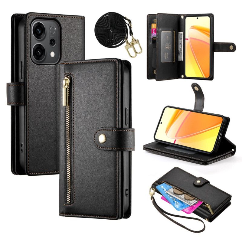 Kožený Kryt Oppo Reno 14 5g Pouzdro Na Zip A Popruhy