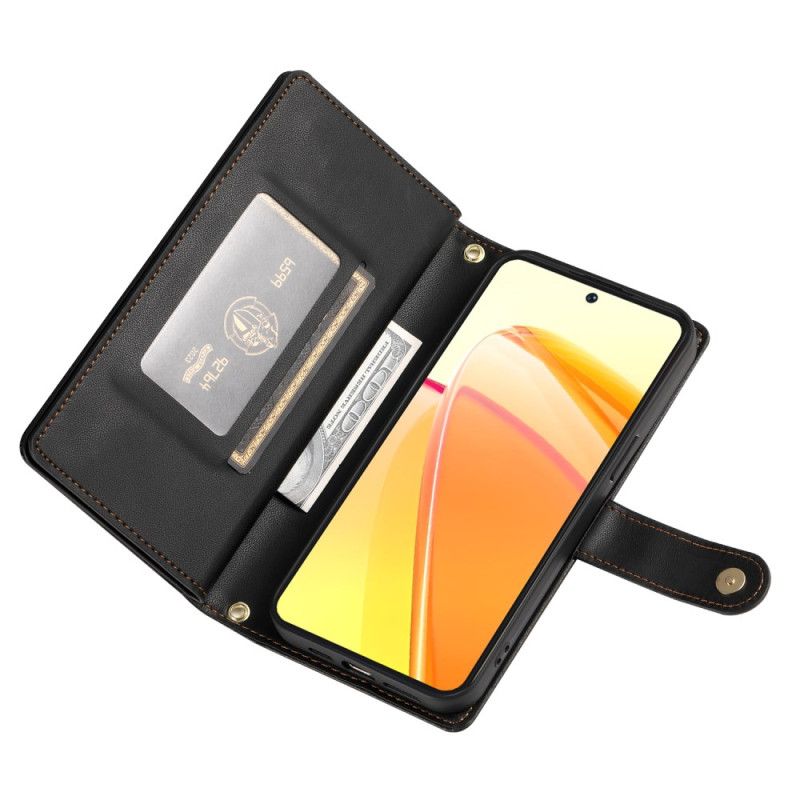 Kožený Kryt Oppo Reno 14 5g Pouzdro Na Zip A Popruhy