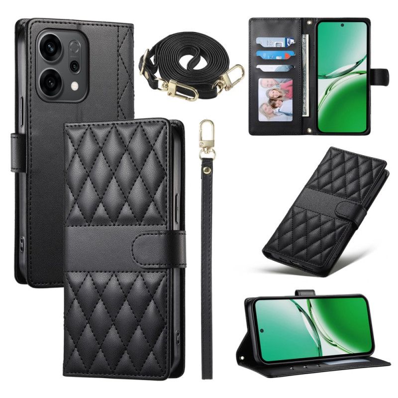 Peněženková Pouzdra Oppo Reno 14 5g Kryty Na Mobil Prošívaný Styl S Popruhem A Ramenním Popruhem