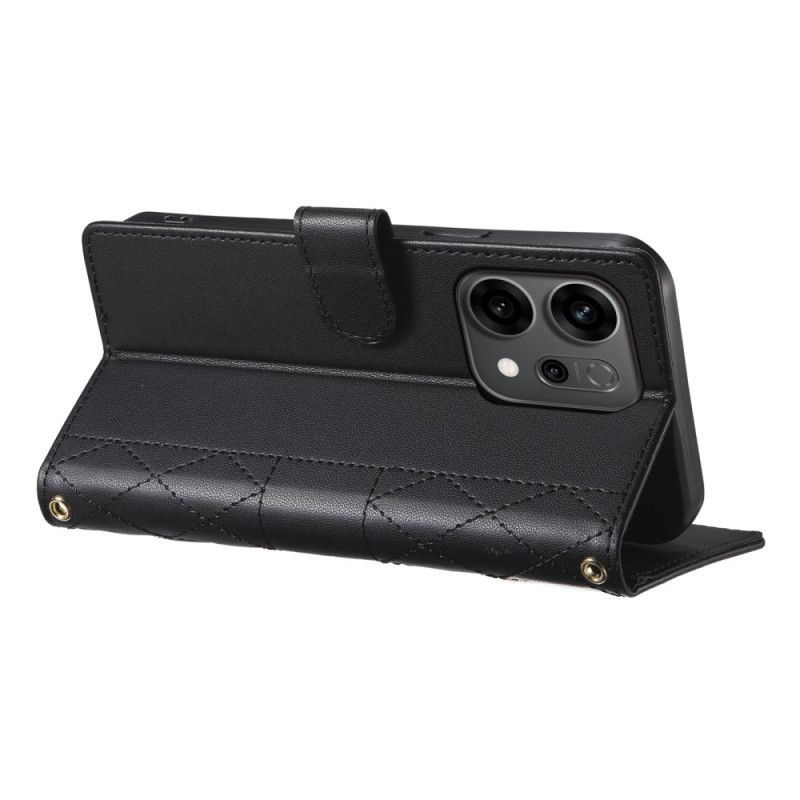 Peněženková Pouzdra Oppo Reno 14 5g Kryty Na Mobil Prošívaný Styl S Popruhem A Ramenním Popruhem