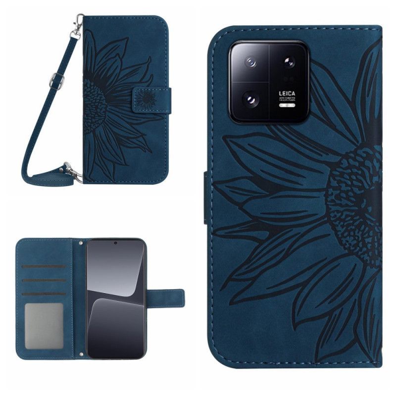 Flipové Pouzdro Na Xiaomi 13 Pro Květina S Popruhem Přes Rameno