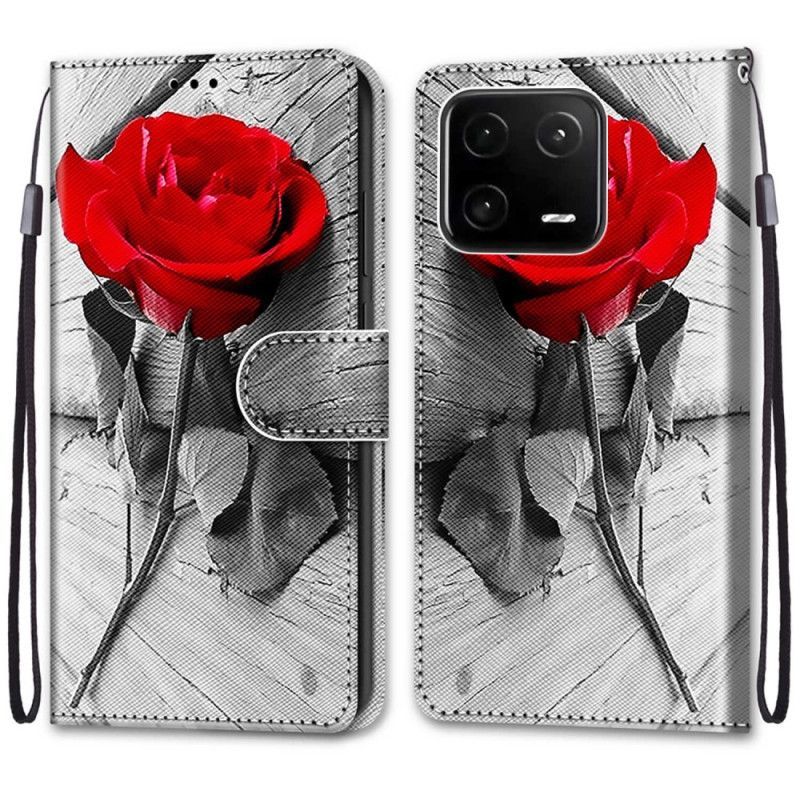 Flipové Pouzdro Na Xiaomi 13 Pro Květinové S Popruhem