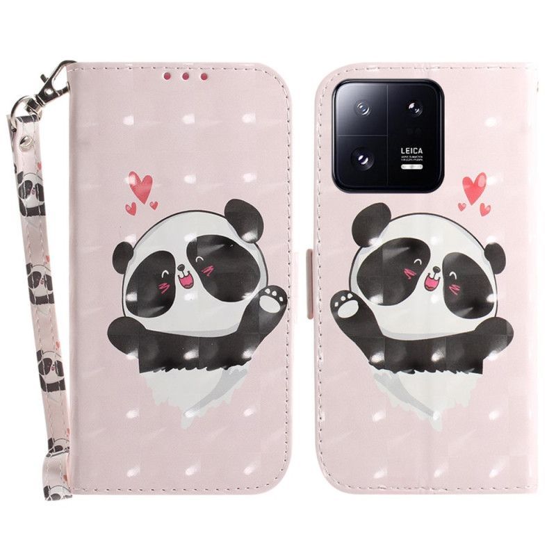 Flipové Pouzdro Na Xiaomi 13 Pro Na Lana Panda Love With Lanyard