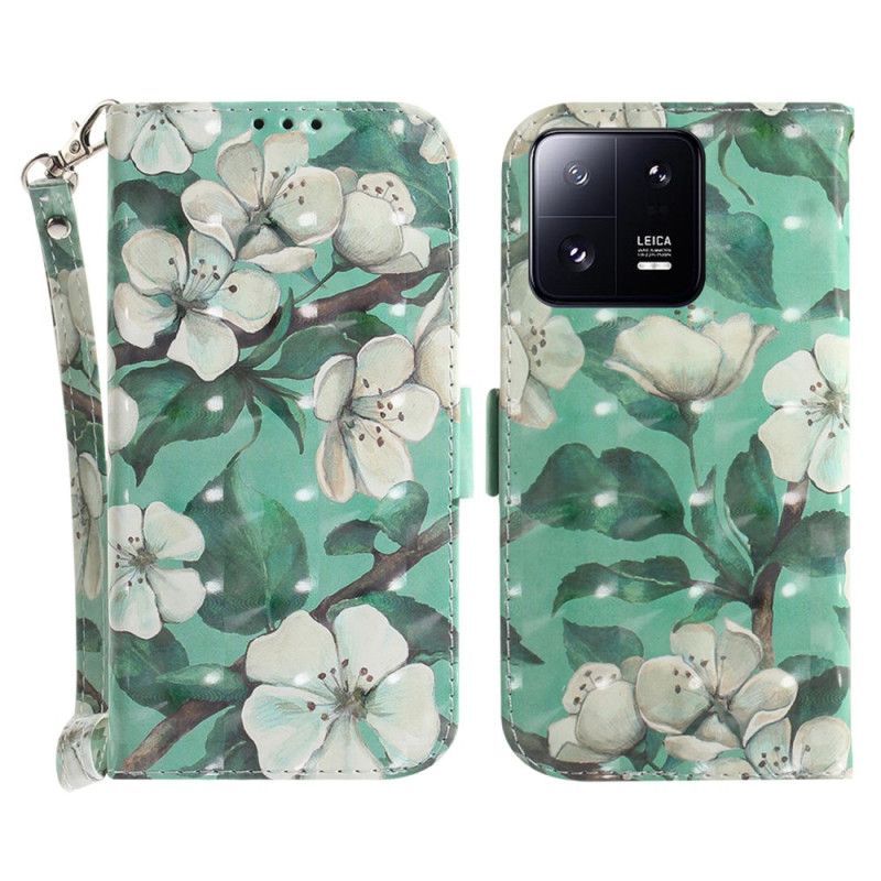Flipové Pouzdro Na Xiaomi 13 Pro Na Lana Popruh Květinové Větve