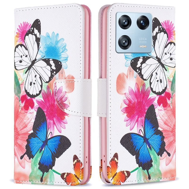 Kožené Pouzdro Na Xiaomi 13 Pro Akvarel Motýli