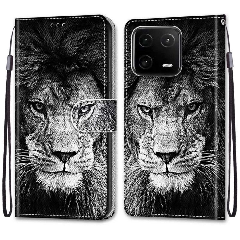 Kožené Pouzdro Na Xiaomi 13 Pro Na Lana Lanyard Lion