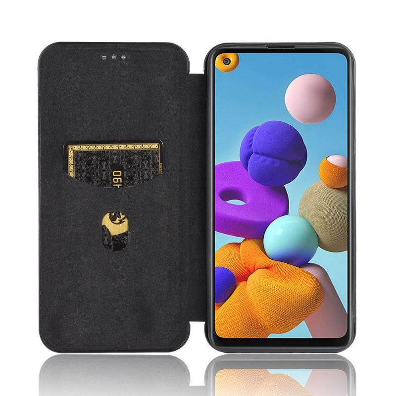 Flipové Pouzdro Na Samsung Galaxy A21s Efekt Uhlíkových Vláken