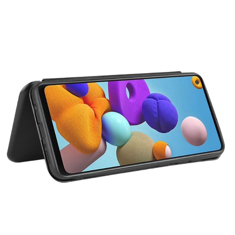 Flipové Pouzdro Na Samsung Galaxy A21s Efekt Uhlíkových Vláken