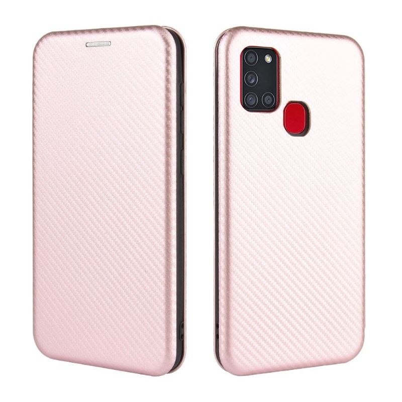 Flipové Pouzdro Na Samsung Galaxy A21s Efekt Uhlíkových Vláken