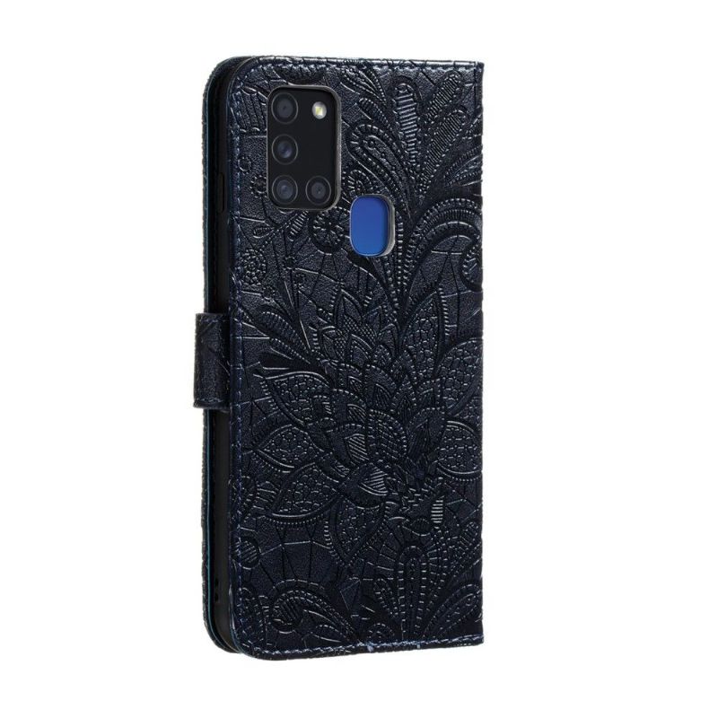 Flipové Pouzdro Na Samsung Galaxy A21s Elegantní Krajkový Květ