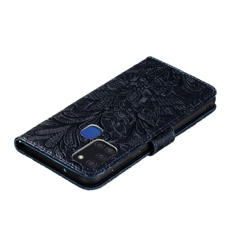 Flipové Pouzdro Na Samsung Galaxy A21s Elegantní Krajkový Květ