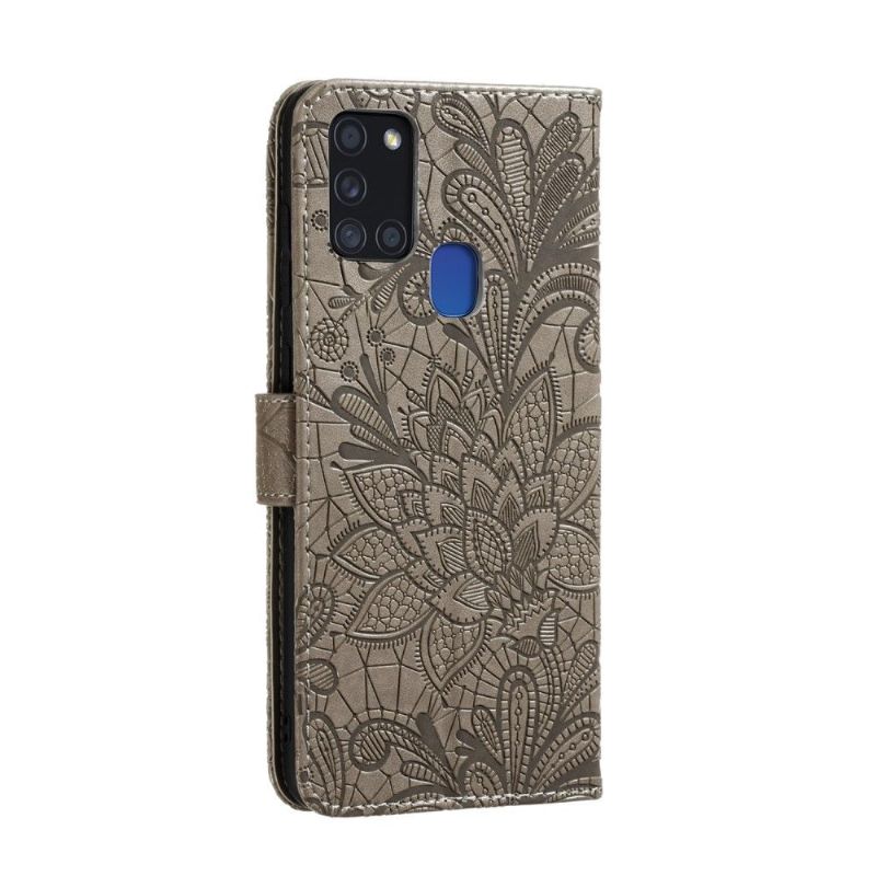 Flipové Pouzdro Na Samsung Galaxy A21s Elegantní Krajkový Květ