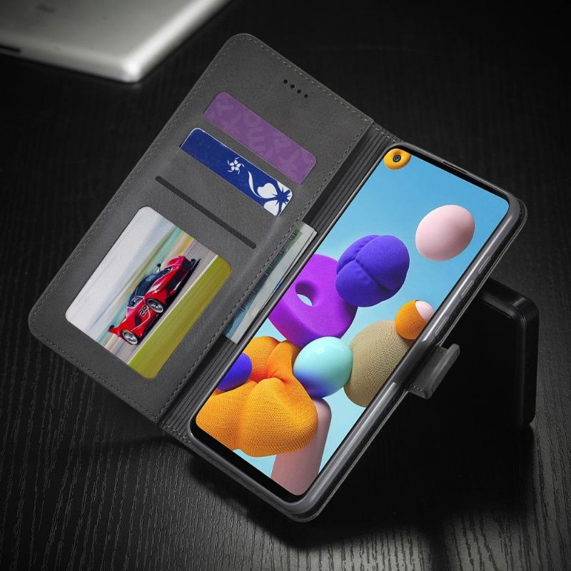 Kožené Pouzdro Folio Na Samsung Galaxy A21s Kožený Efekt Tommy Style - Šedá