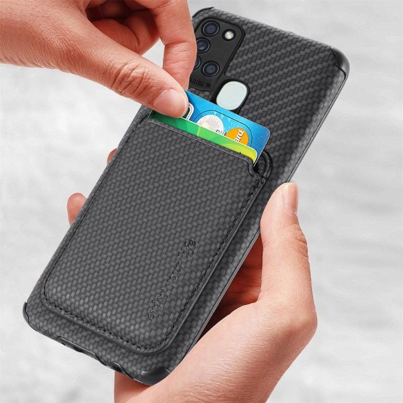 Kryt Na Samsung Galaxy A21s Držák Magnetické Karty Z Uhlíkových Vláken