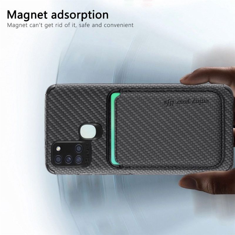Kryt Na Samsung Galaxy A21s Držák Magnetické Karty Z Uhlíkových Vláken