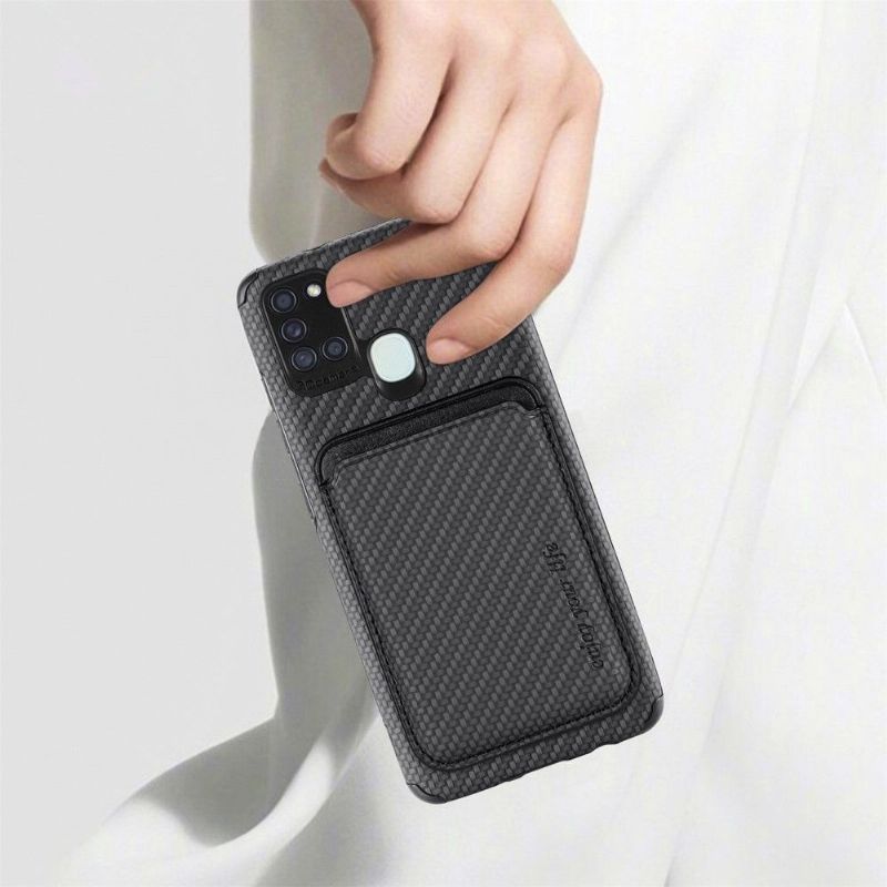 Kryt Na Samsung Galaxy A21s Držák Magnetické Karty Z Uhlíkových Vláken