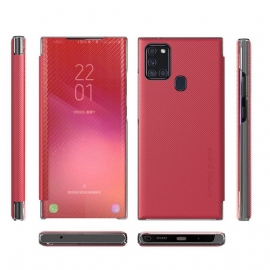 Kryty Na Mobil Na Samsung Galaxy A21s Flipové Pouzdro Uhlíkové Vlákno