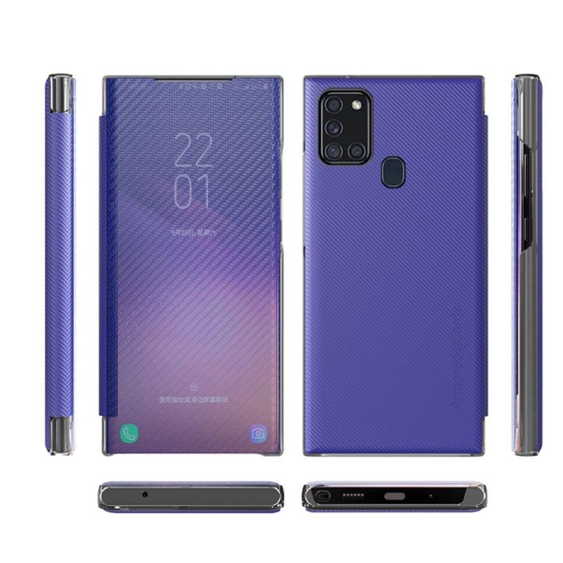 Kryty Na Mobil Na Samsung Galaxy A21s Flipové Pouzdro Uhlíkové Vlákno