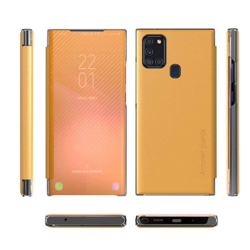 Kryty Na Mobil Na Samsung Galaxy A21s Flipové Pouzdro Uhlíkové Vlákno