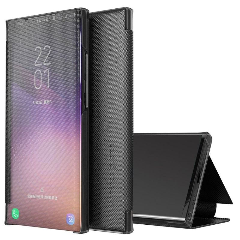 Kryty Na Mobil Na Samsung Galaxy A21s Flipové Pouzdro Uhlíkové Vlákno