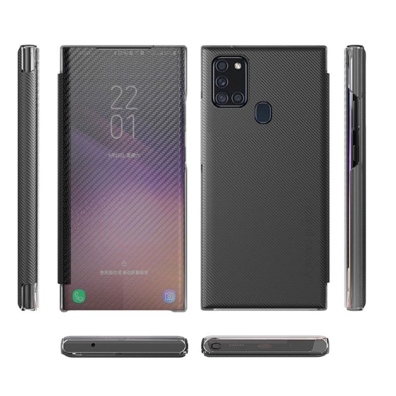 Kryty Na Mobil Na Samsung Galaxy A21s Flipové Pouzdro Uhlíkové Vlákno