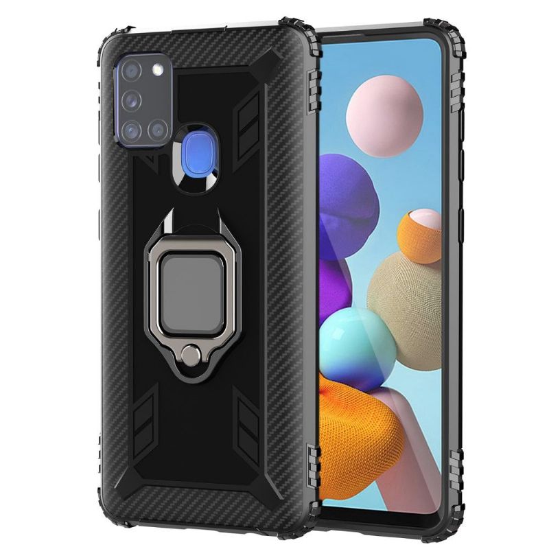 Kryty Na Mobil Na Samsung Galaxy A21s Karbonový Vzhled S Opěrným Kroužkem