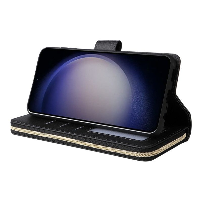 Kožený Kryt Na Samsung Galaxy S26 Peněženka Na Zip