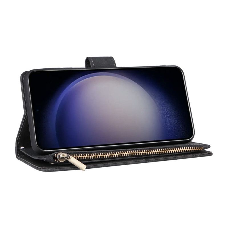 Kožený Kryt Na Samsung Galaxy S26 Peněženka Na Zip S Efektem Semiše