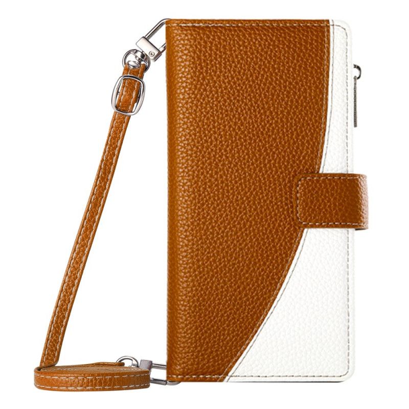 Kožený Kryt Samsung Galaxy S26 Dvoubarevná Peněženka S Popruhy