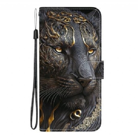 Kožený Kryt Samsung Galaxy S26 Zlatý A Černý Lev