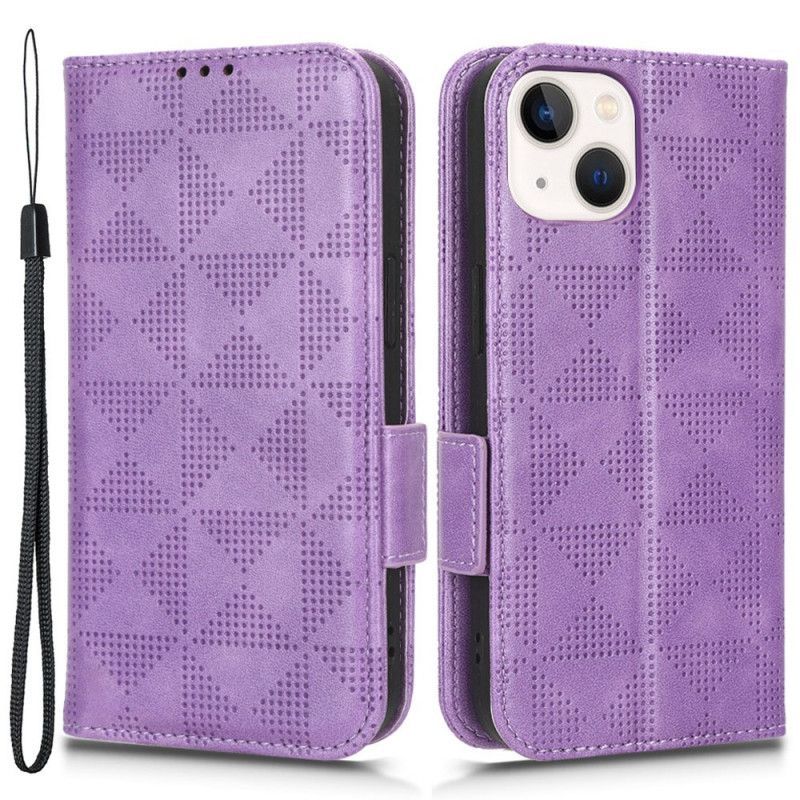 Flipové Pouzdro Na iPhone 14 Plus Kožené Pouzdro Dvojitá Chlopeň A Trojúhelníkový Vzor