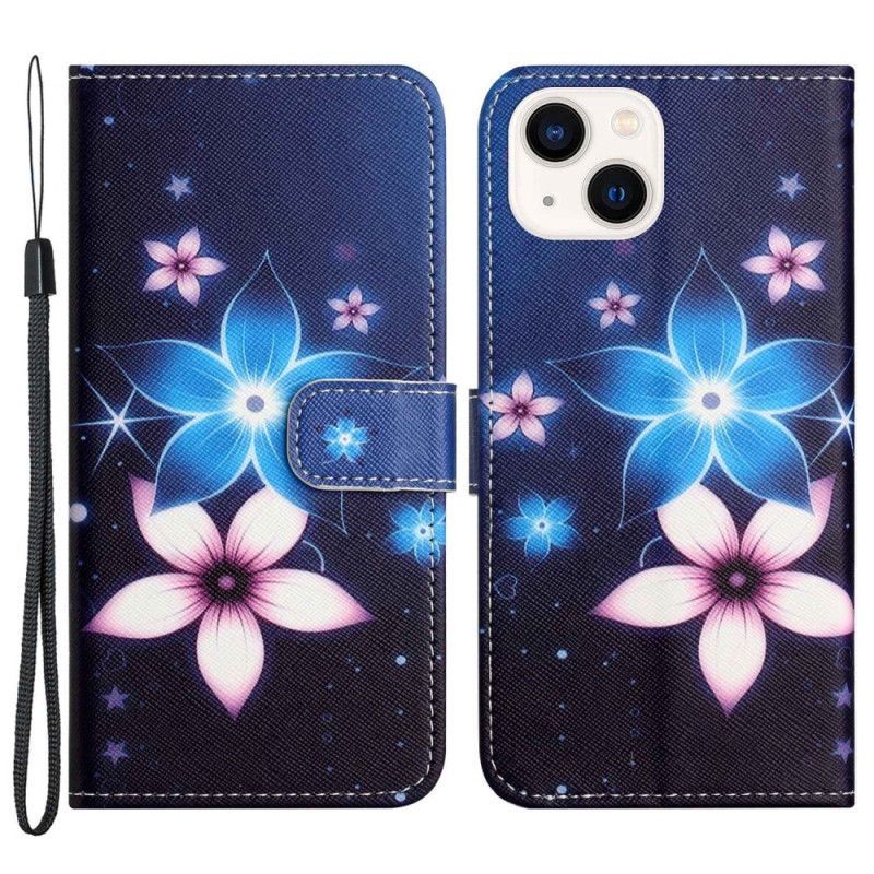 Flipové Pouzdro Na iPhone 14 Plus Na Lana Lunární Popruh Květiny