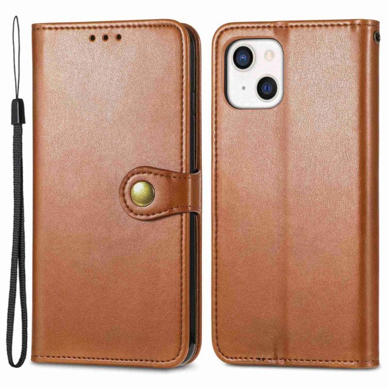 Flipové Pouzdro Na iPhone 14 Plus Nýtovací Spona A Popruh