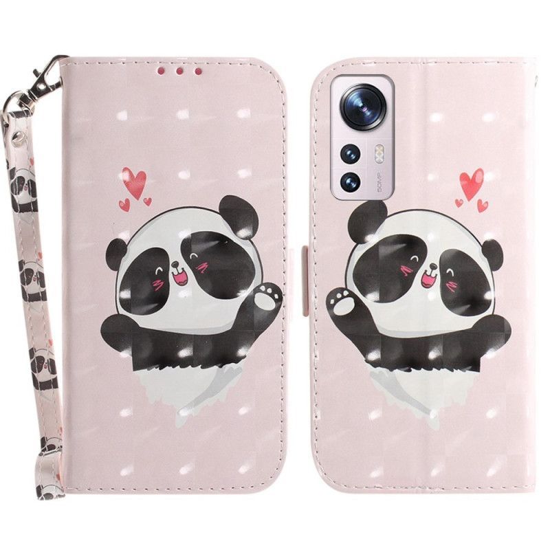 Flipové Pouzdro Na Xiaomi 12 / 12X Na Lana Panda Love With Lanyard