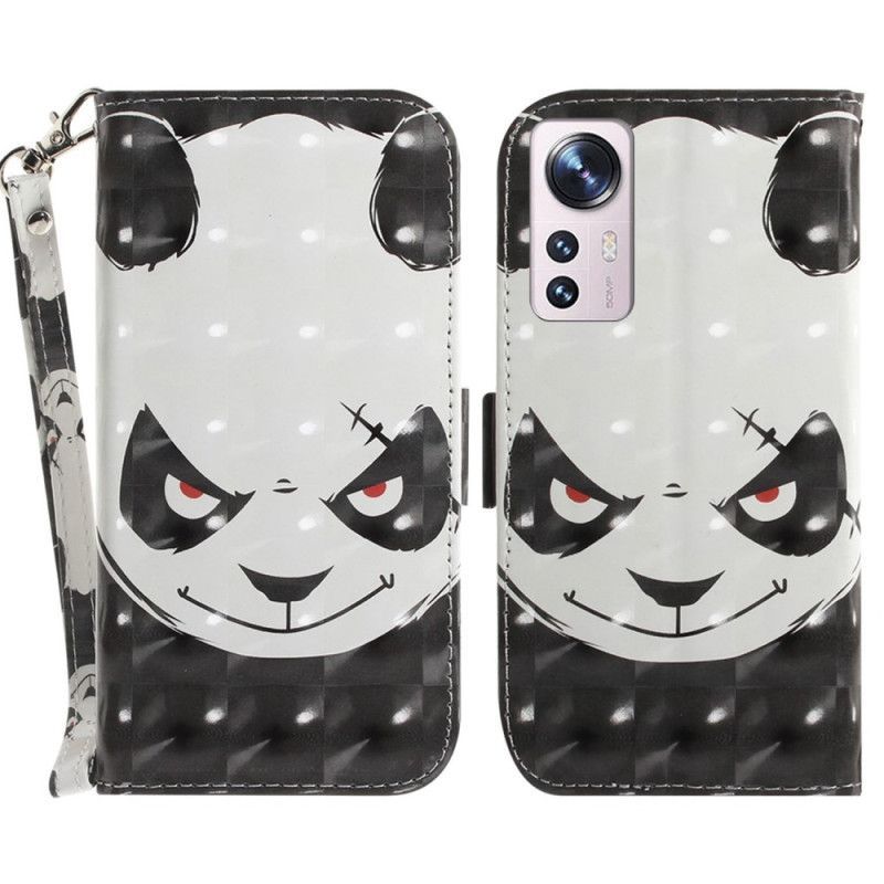 Flipové Pouzdro Na Xiaomi 12 / 12X Na Lana Rozzlobená Panda S Lanyardem