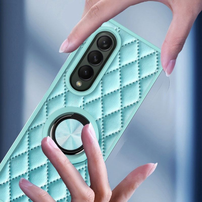 Kryty Na Mobil Na Samsung Galaxy Z Fold 3 5G Prošívaný Kožený Efekt S Podpůrným Kroužkem