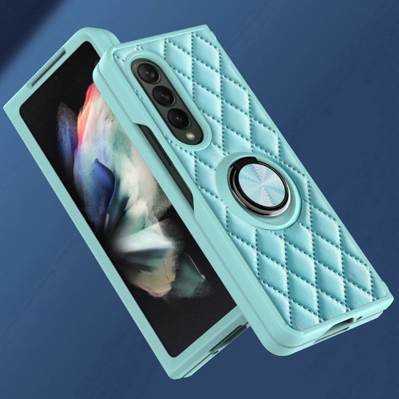 Kryty Na Mobil Na Samsung Galaxy Z Fold 3 5G Prošívaný Kožený Efekt S Podpůrným Kroužkem