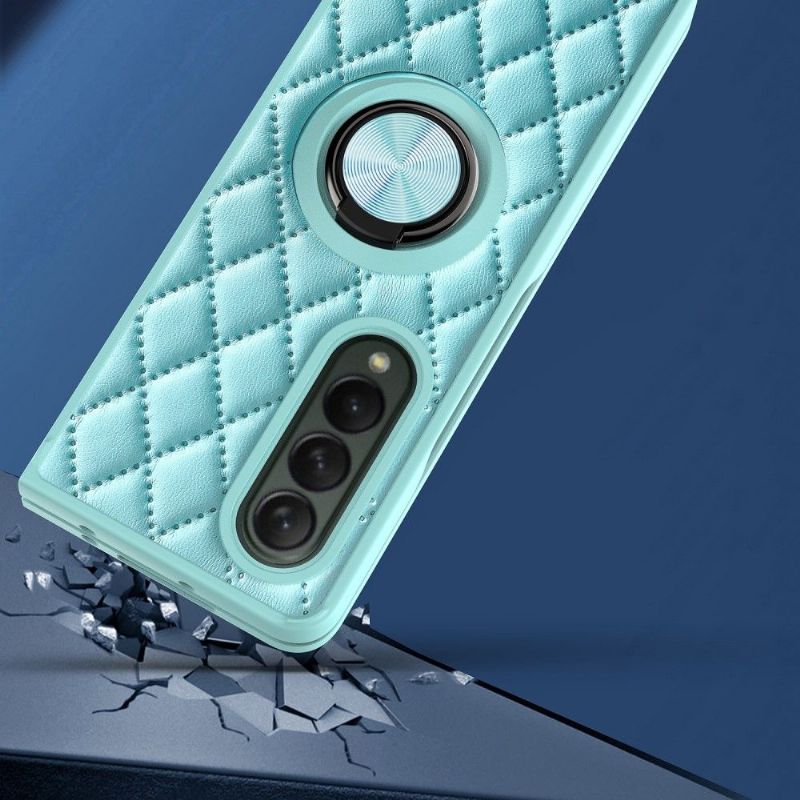 Kryty Na Mobil Na Samsung Galaxy Z Fold 3 5G Prošívaný Kožený Efekt S Podpůrným Kroužkem