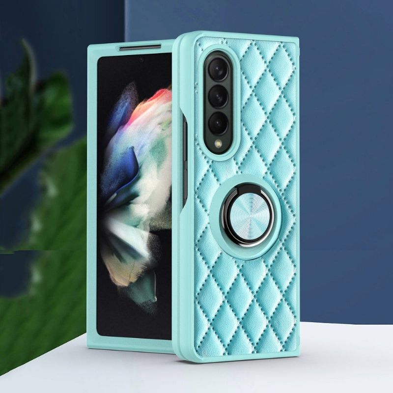 Kryty Na Mobil Na Samsung Galaxy Z Fold 3 5G Prošívaný Kožený Efekt S Podpůrným Kroužkem
