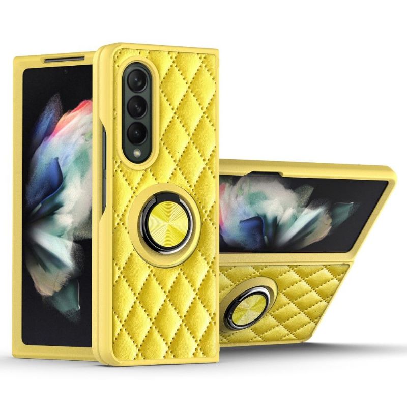 Kryty Na Mobil Na Samsung Galaxy Z Fold 3 5G Prošívaný Kožený Efekt S Podpůrným Kroužkem