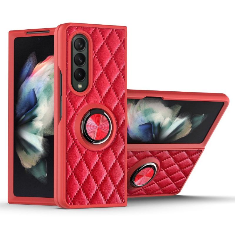 Kryty Na Mobil Na Samsung Galaxy Z Fold 3 5G Prošívaný Kožený Efekt S Podpůrným Kroužkem