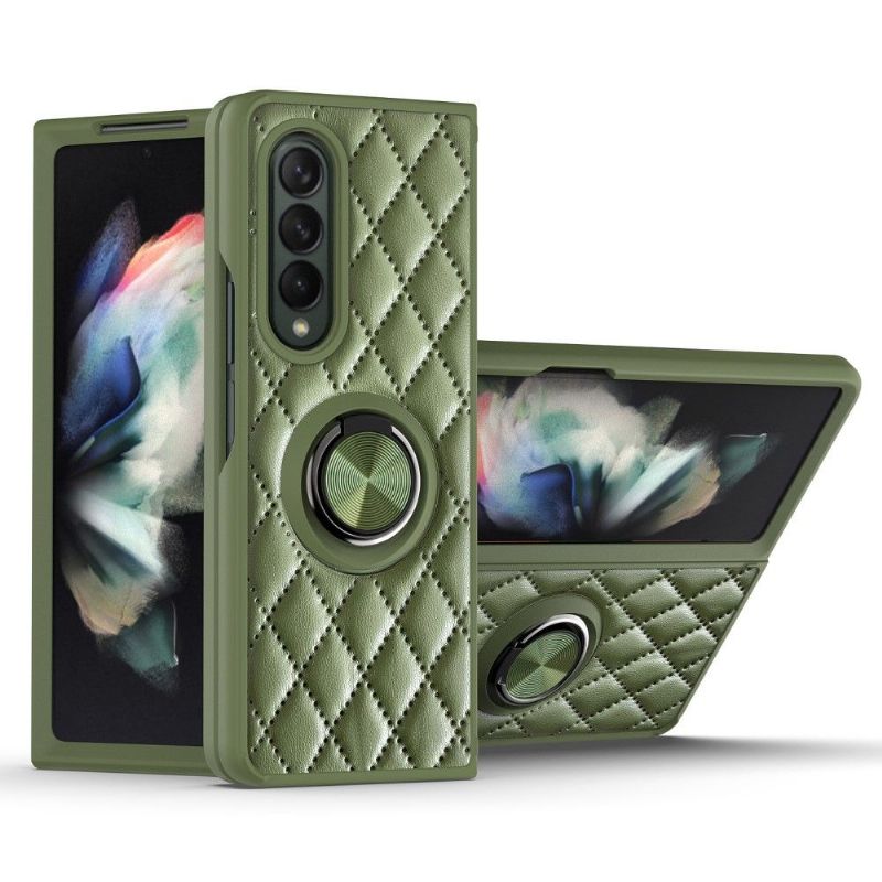 Kryty Na Mobil Na Samsung Galaxy Z Fold 3 5G Prošívaný Kožený Efekt S Podpůrným Kroužkem