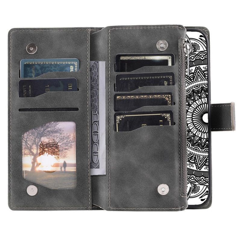 Kožený Kryt Na Google Pixel 10 / 10 Pro Peněženka S Mandalovým Semišovým Efektem