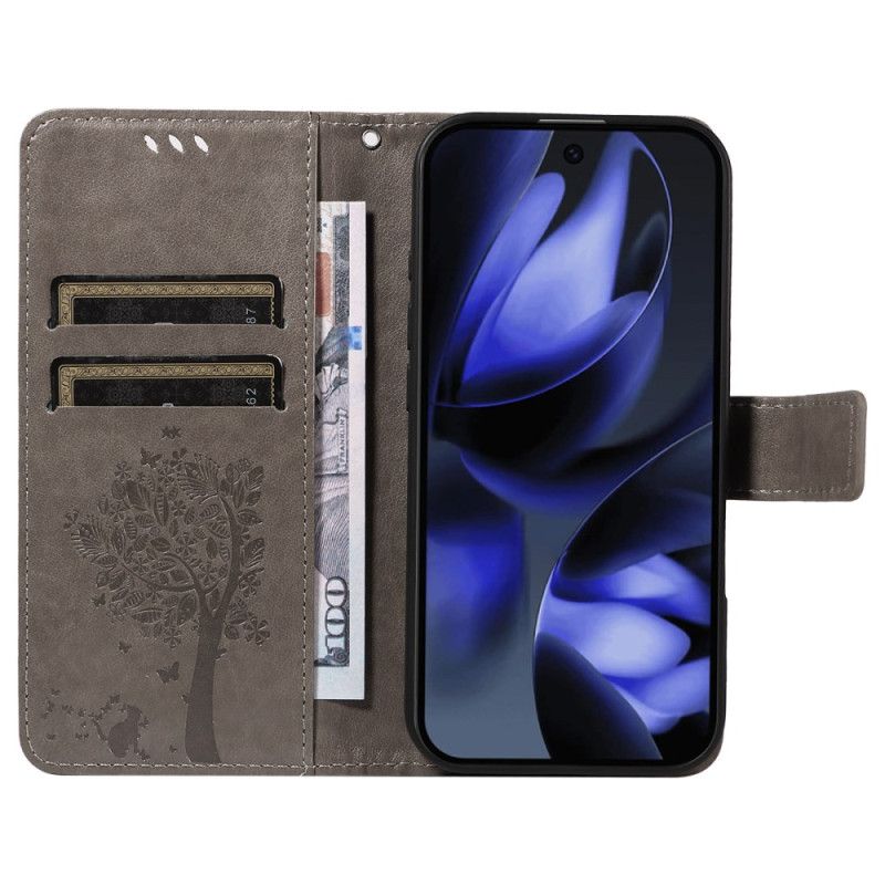 Kožený Kryt Na Google Pixel 10 / 10 Pro Strom A Kočka